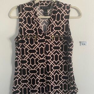 New York & Company Black and Pink Geometric Blouse